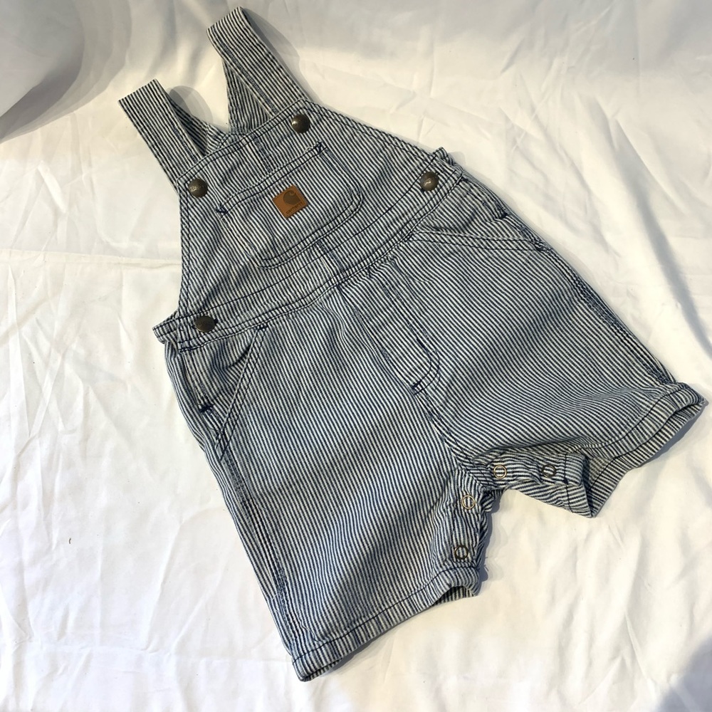 Carhartt baby boy striped shirts overalls. GUC
